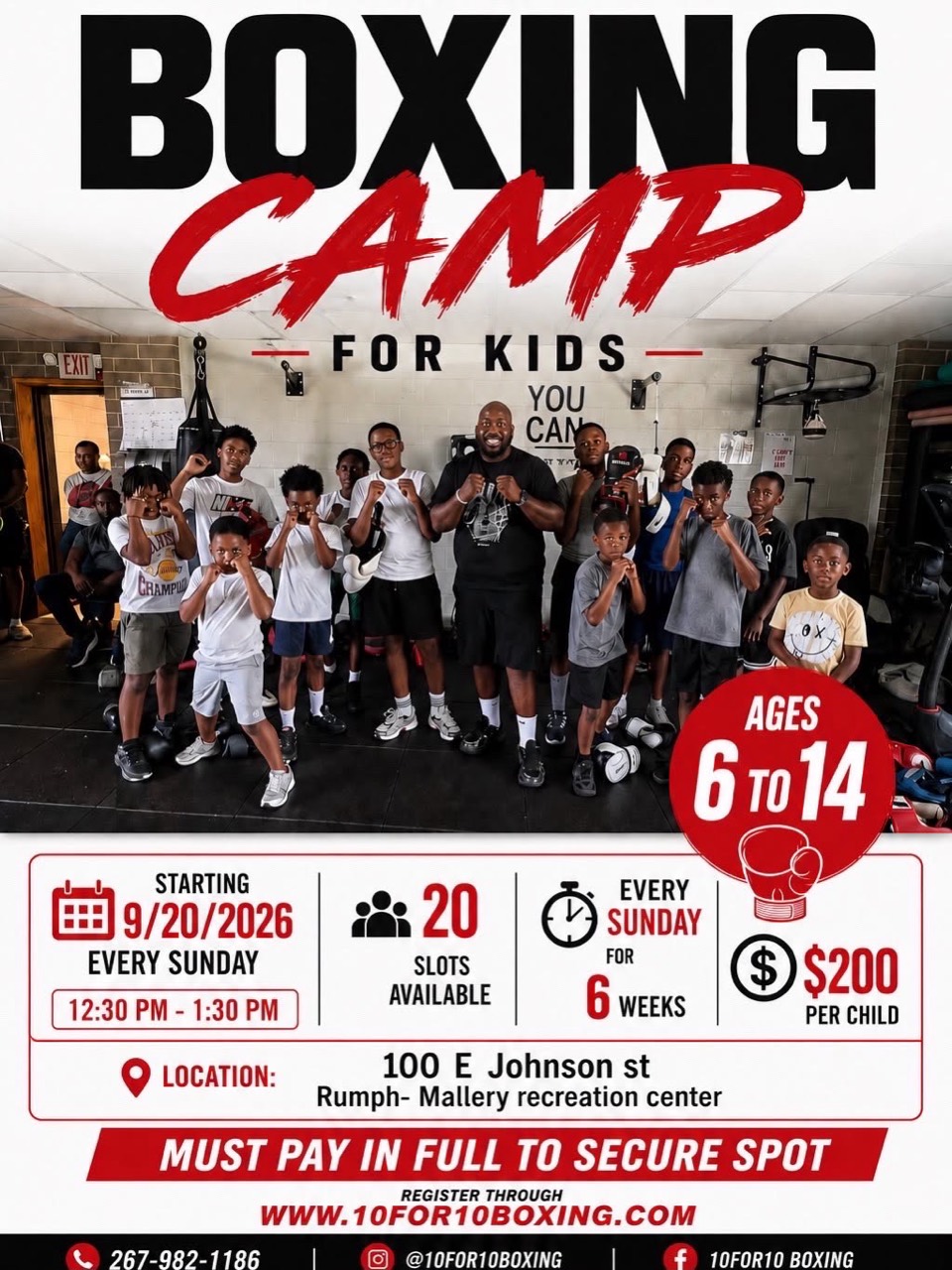 10 for 10 Boxing Camp for Kids flyer